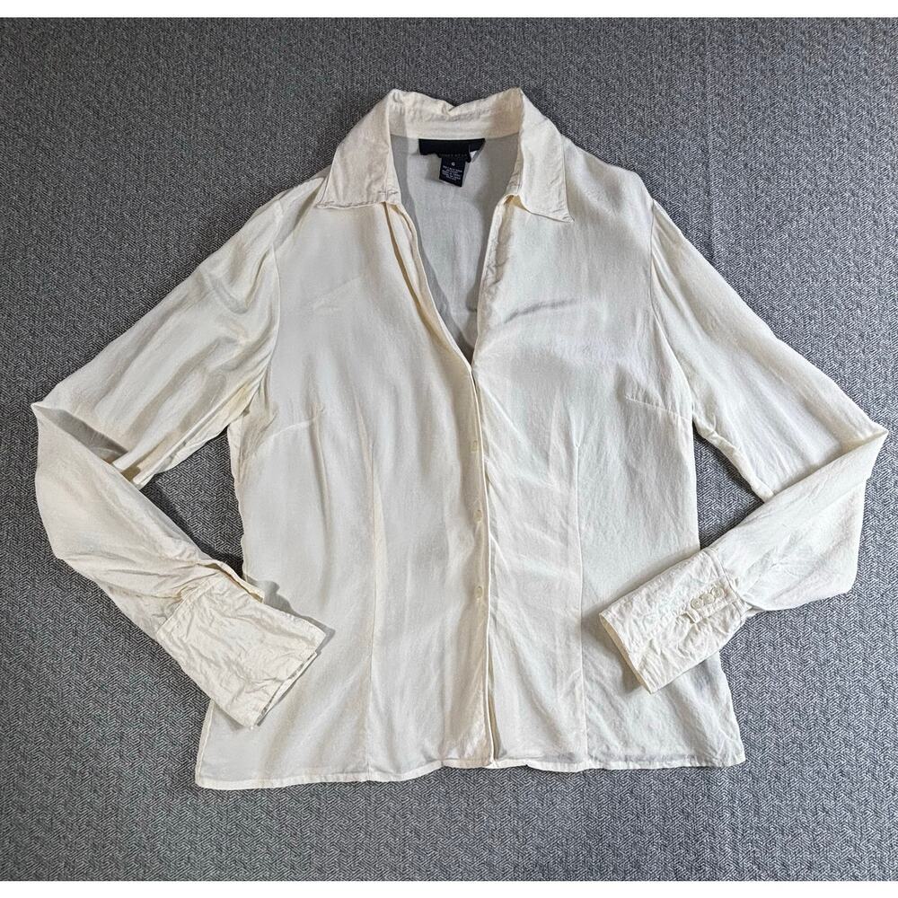Jones Wear Essentials Silk Blouse Sz 6 Cream Beige Quiet Luxury Spring